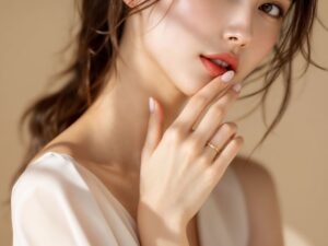 女生特寫展示佩戴黃金戒指的手部細節，溫柔光線襯托金飾質感。